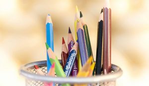 Colored pencils in pencil holder